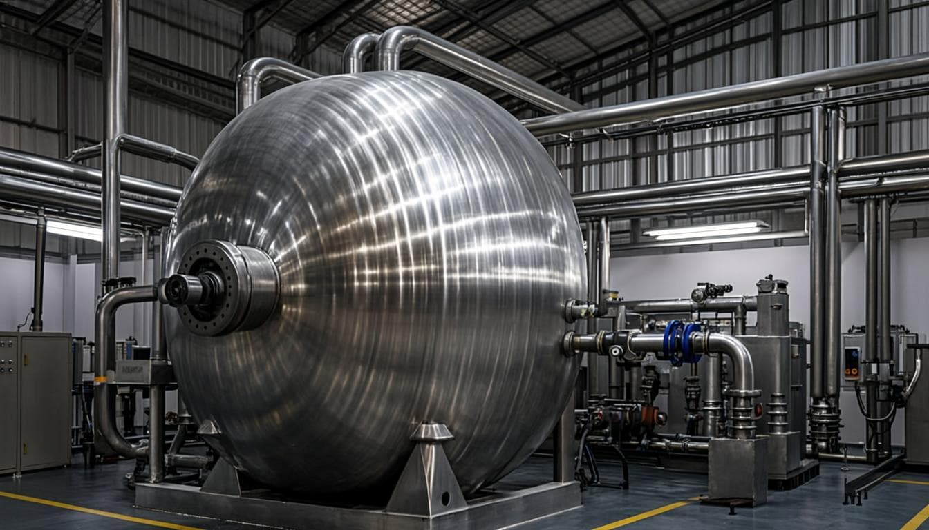 Gasification reactor hall with insulated steel reactor vessel and industrial piping